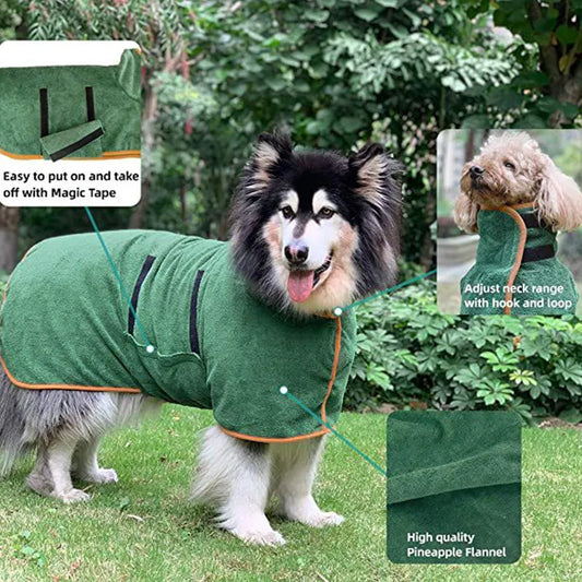 Pet Bathrobe Fast Drying Towel – Wearable Dog Drying Robe